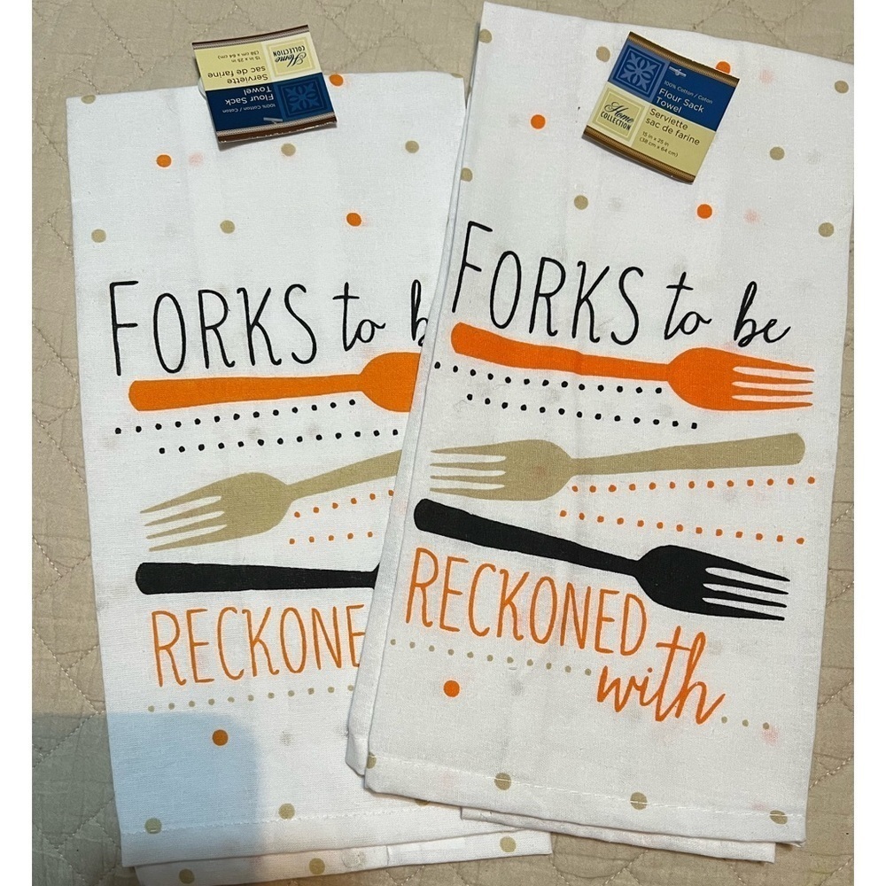 ****Donated***Flour sack Graphic kitchen towels - Forks to be Reckoned with - Picture 1 of 5
